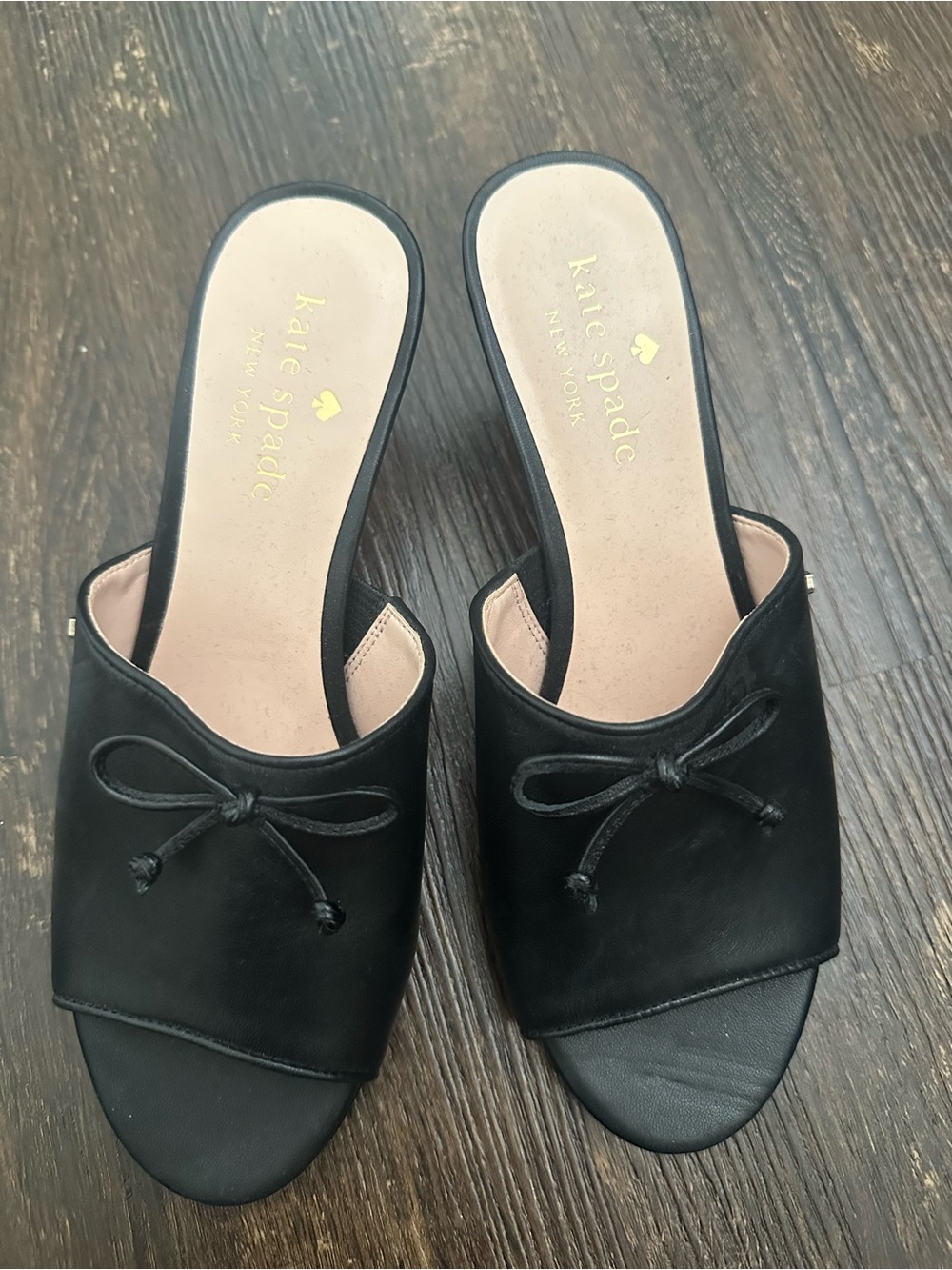 Nordstrom Black Open-Toe Slide Heels with Bow Detail